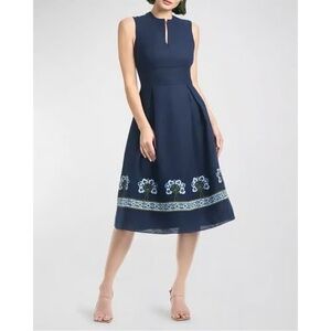 SACHIN + BABI | NWT CHRISTINA NAVY FLORAL LINEN EMBROIDERED DRESS SIZE 10
